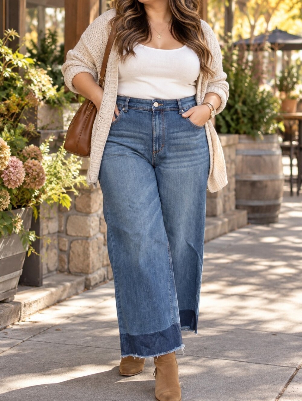 Love & Legend Plus Size Medium Wash Relaxed Wide Leg Raw Hem Jeans Casual